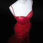 NiceVestidos--Blazing Shine Style：Scarlet Sequin - Embellished Spaghetti - Strap Mermaid Floor - Length Evening Dress NV5816