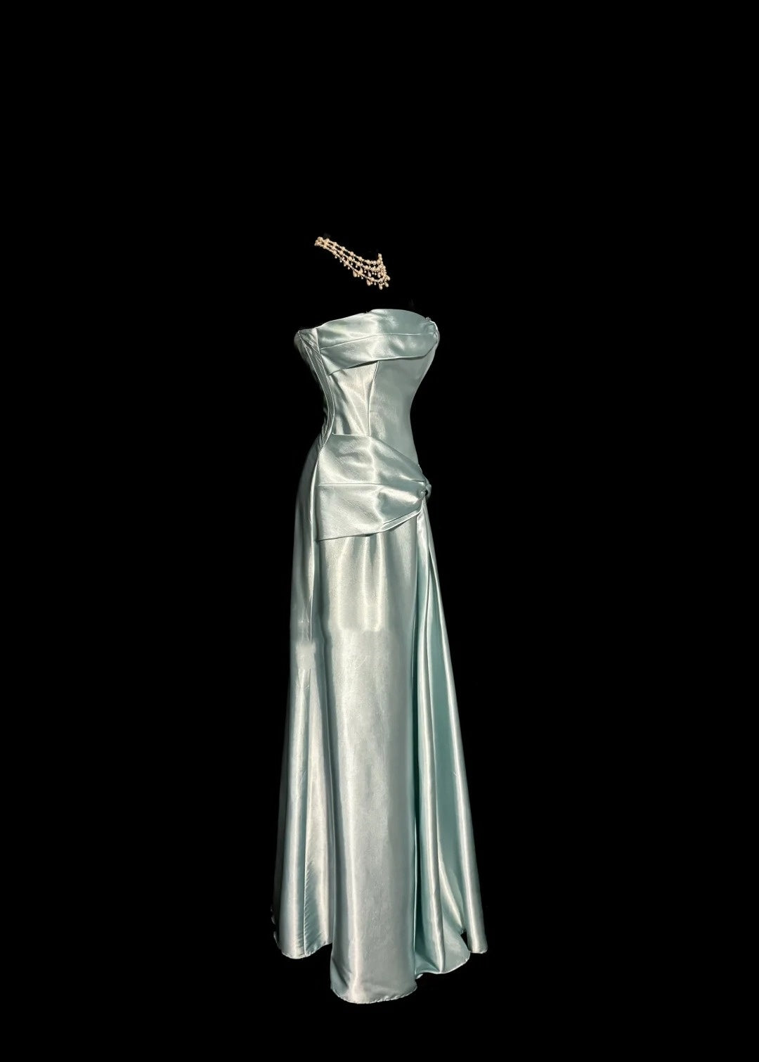 Mint Green Simple Elegant Long Satin Ball Gown Evening Dress Party Dress nv4119