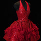 Red Gem Beaded Homecoming Dress V Neck Sexy Short Prom Dress Evening Dress Birthday Dress nv4413