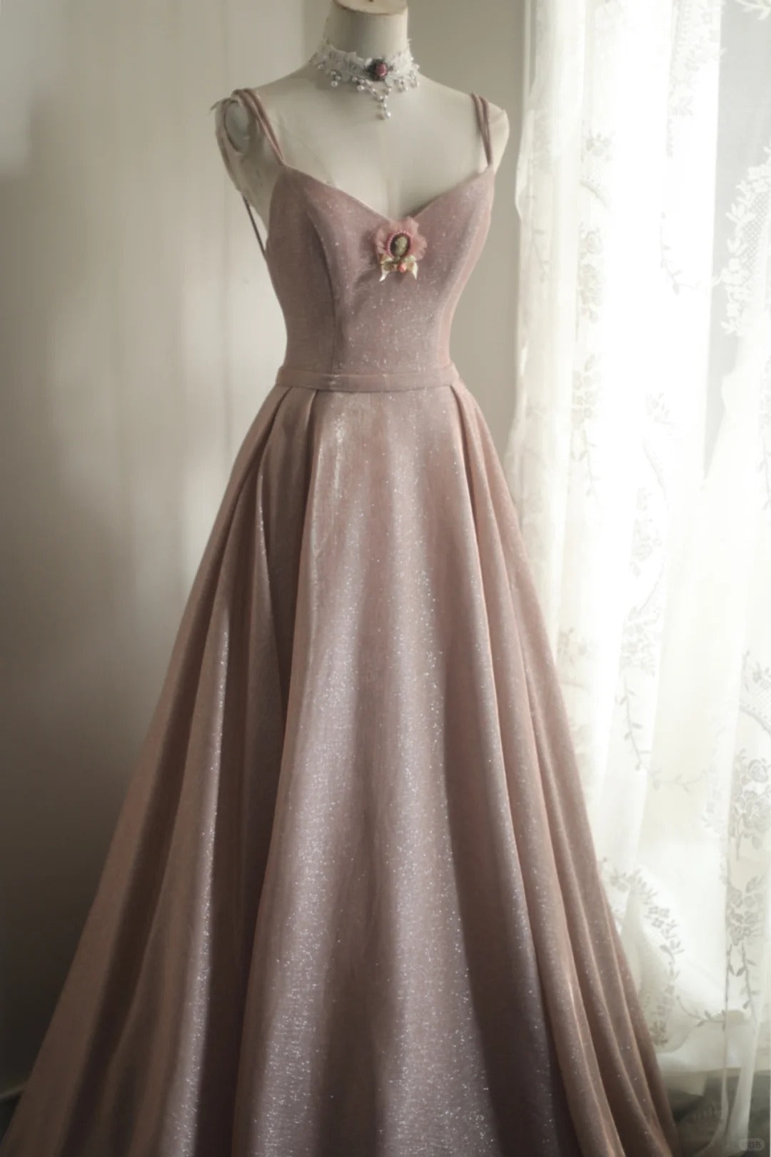 Shining Girl Pink Princess Long Satin Prom Dress Evening Dress Party Dress nv4693