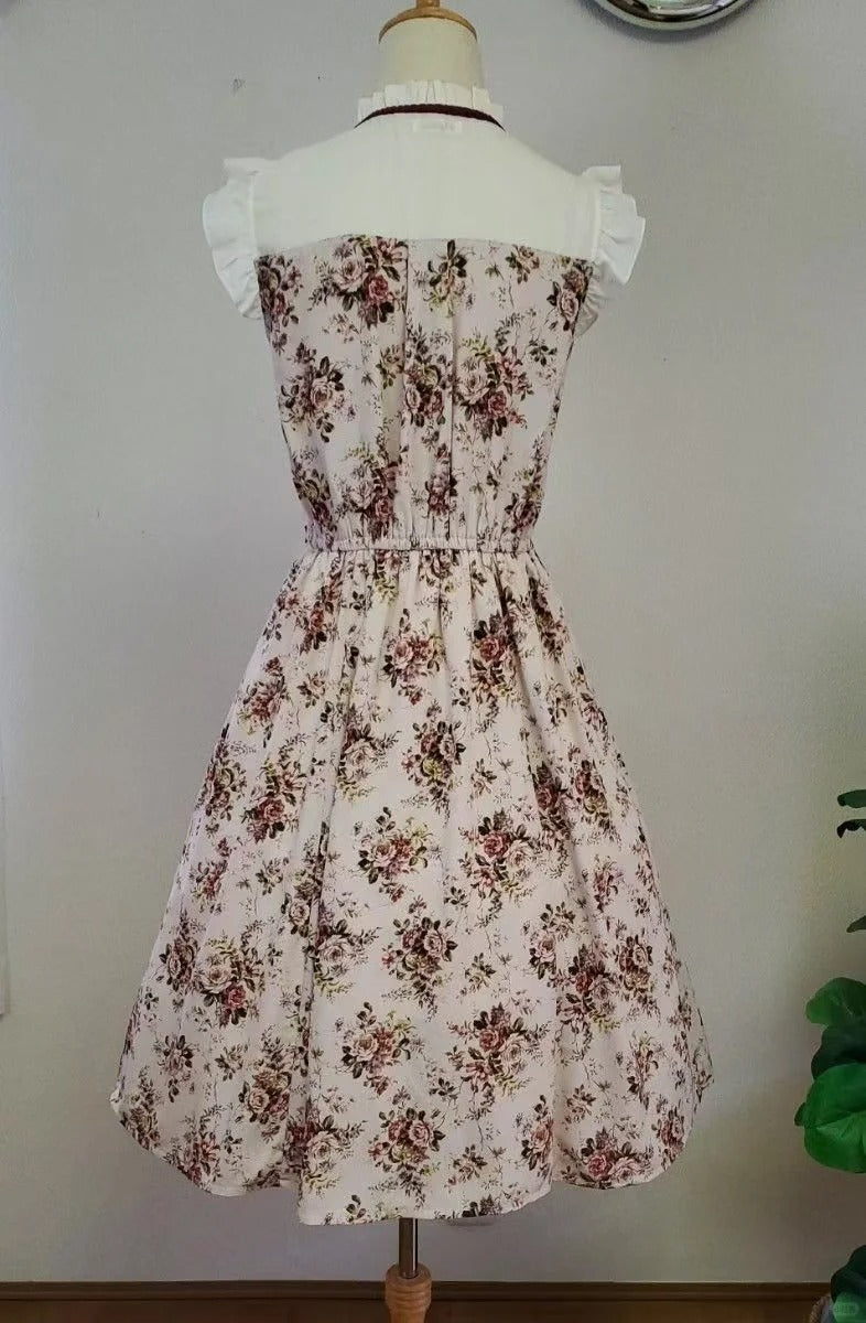 NiceVestidos--Short chiffon homecoming dress for girls, retro floral dress, pastoral retro style NV5660