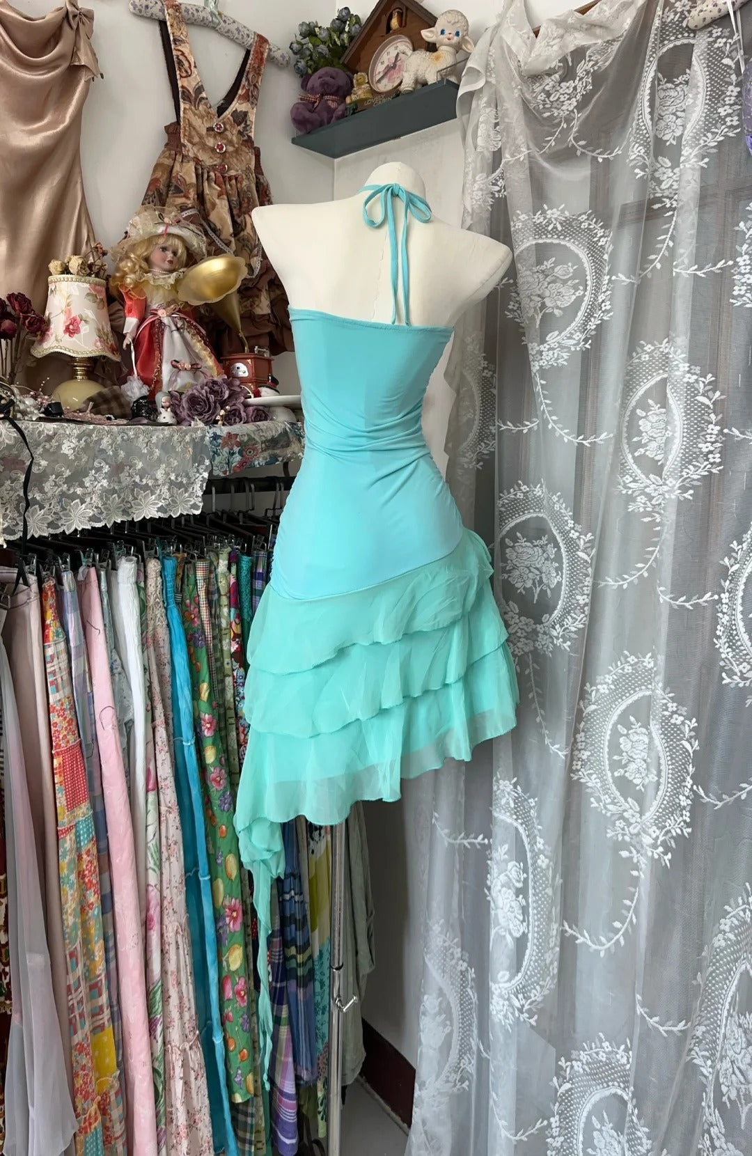 Blue Sweet Ruffle Vintage Short Chiffon Homecoming Dress Holiday Party Dress nv4621