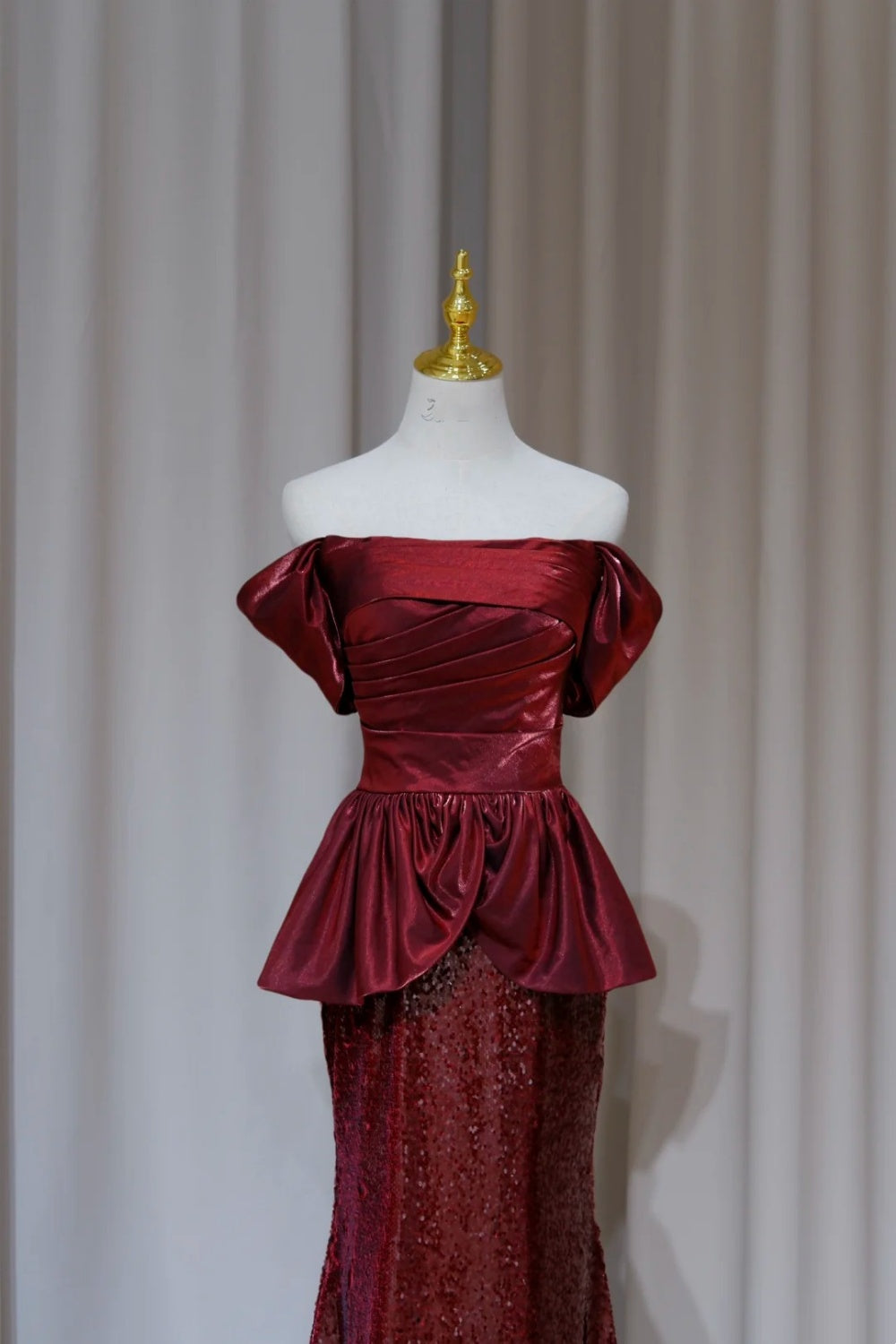 NiceVestidos - Burgunderrotes, elegantes, funkelndes, langes Ballkleid, formelles Kleid NV5990