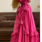 Rosa Vintage Elegante Floral Lange Satin Prinzessin Abendkleid Geburtstag Party Kleid nv5007