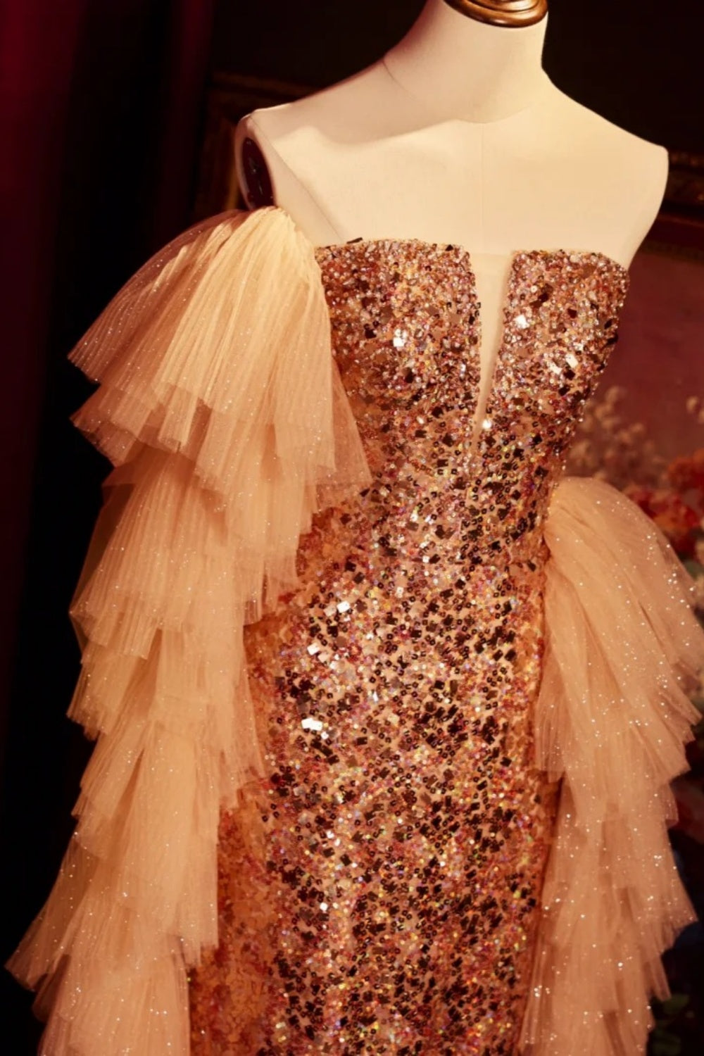 Luxurious, Gorgeous, And Exquisite Long Formal Gold Dress NV6538