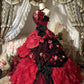 Red floral lace tulle floor-length ball gown nv5170