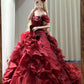 Red, delicately beaded, long tulle ball gown NV6662