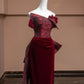 Burgundy Floral Velvet Elegant Fashion Long Prom Dress Evening Dress Party Dress nv4733