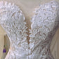 White floral applique lace long sleeves long mermaid slim fit floor length ball gown evening gown wedding dress nv4435