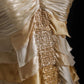 🧡Vintage brown and yellow sequined chiffon long ruffled ball gown party dress nv5208
