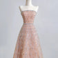 Pink Gold Gorgeous Luxury Long Tulle Prom Dress Evening Dress Party Dress nv4947