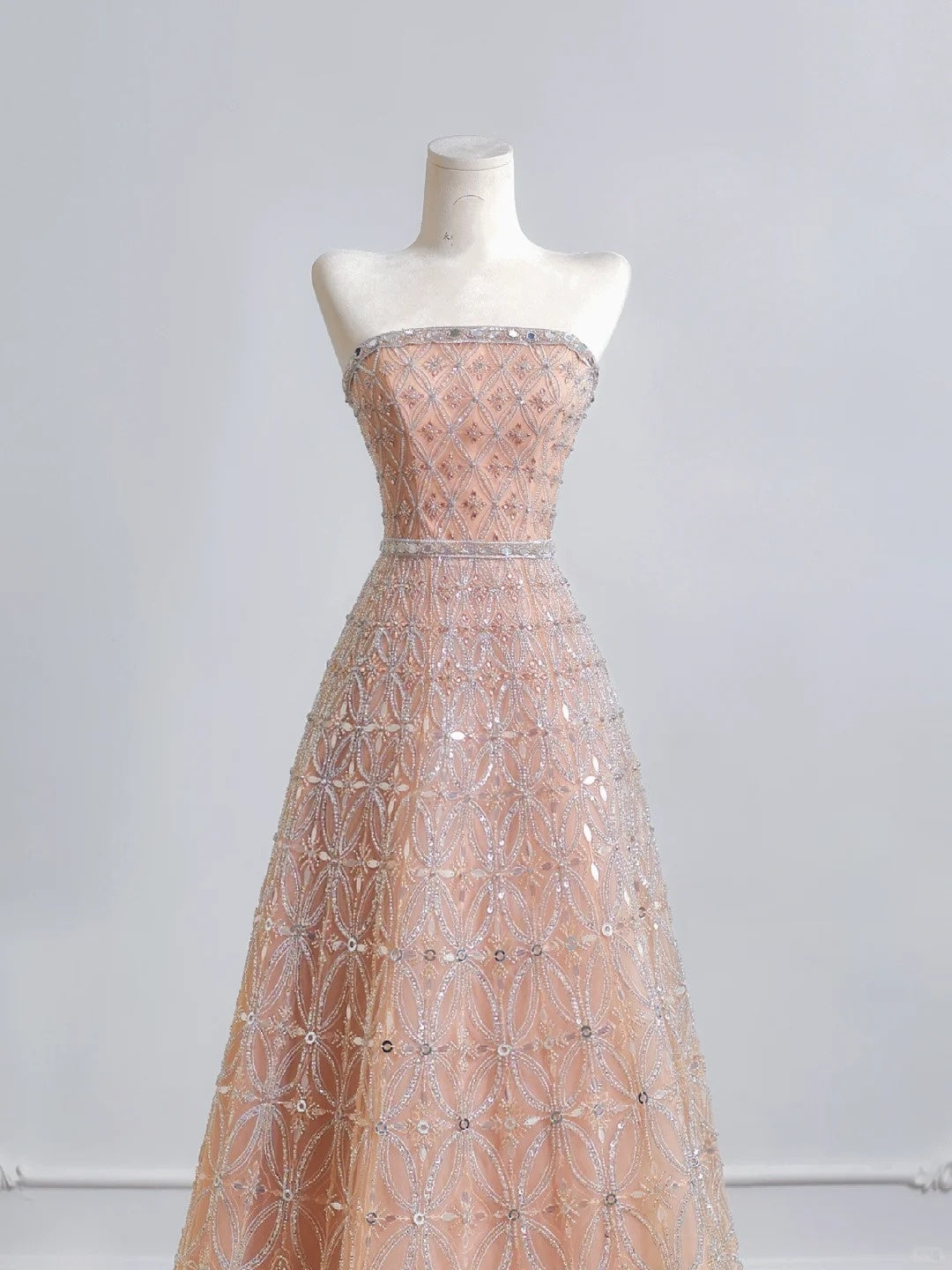 Pink Gold Gorgeous Luxury Long Tulle Prom Dress Evening Dress Party Dress nv4947