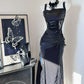 Black Vintage Elegant Delicate Lace Long Satin Ball Gown Evening Gown Birthday Party Dress Prom Gown nv4047