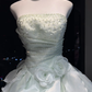 Light Mint Strapless Ball Gown Beaded Ruched 3D Rose Ruffle Organza Formal Dress  NV6960