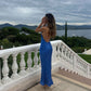 Blue simple elegant slim strap long satin ball gown evening dress party dress nv2397