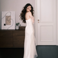Strapless Satin Minimalist Wedding Dress, Ivory Bridal Gown with Tulle Sleeves  NV7281