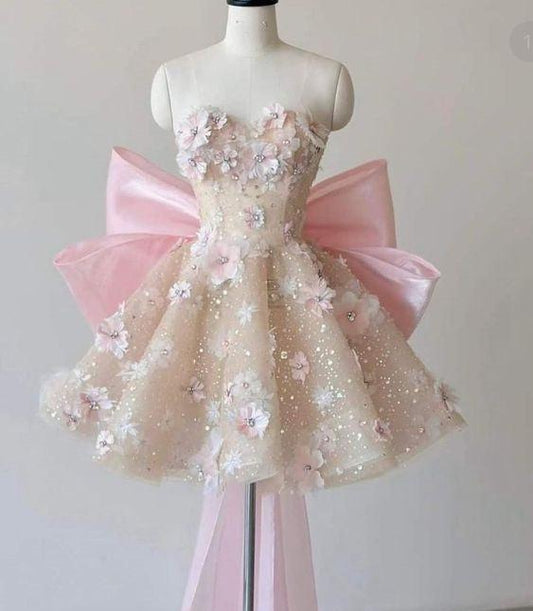 Pink Sweet Applique Sparkling Sequin Short Mini tulle Homecoming Dress Prom Gown nv2797