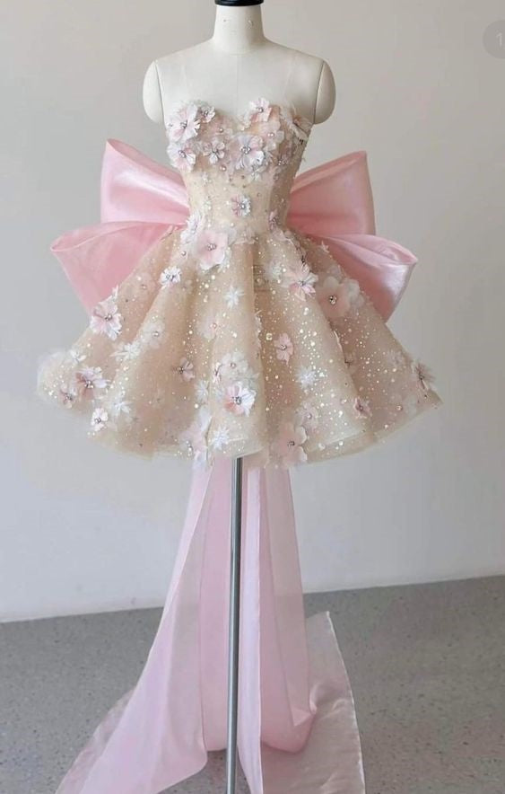 Pink Sweet Applique Sparkling Sequin Short Mini tulle Homecoming Dress Prom Gown nv2797