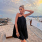 Black sleeveless casual suspender dress beach one-piece suspender short prom dress party dress homecoming dress nv2129