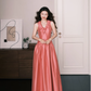 Dusty Pink Halter Satin Bow Long Evening Dress  NV7274