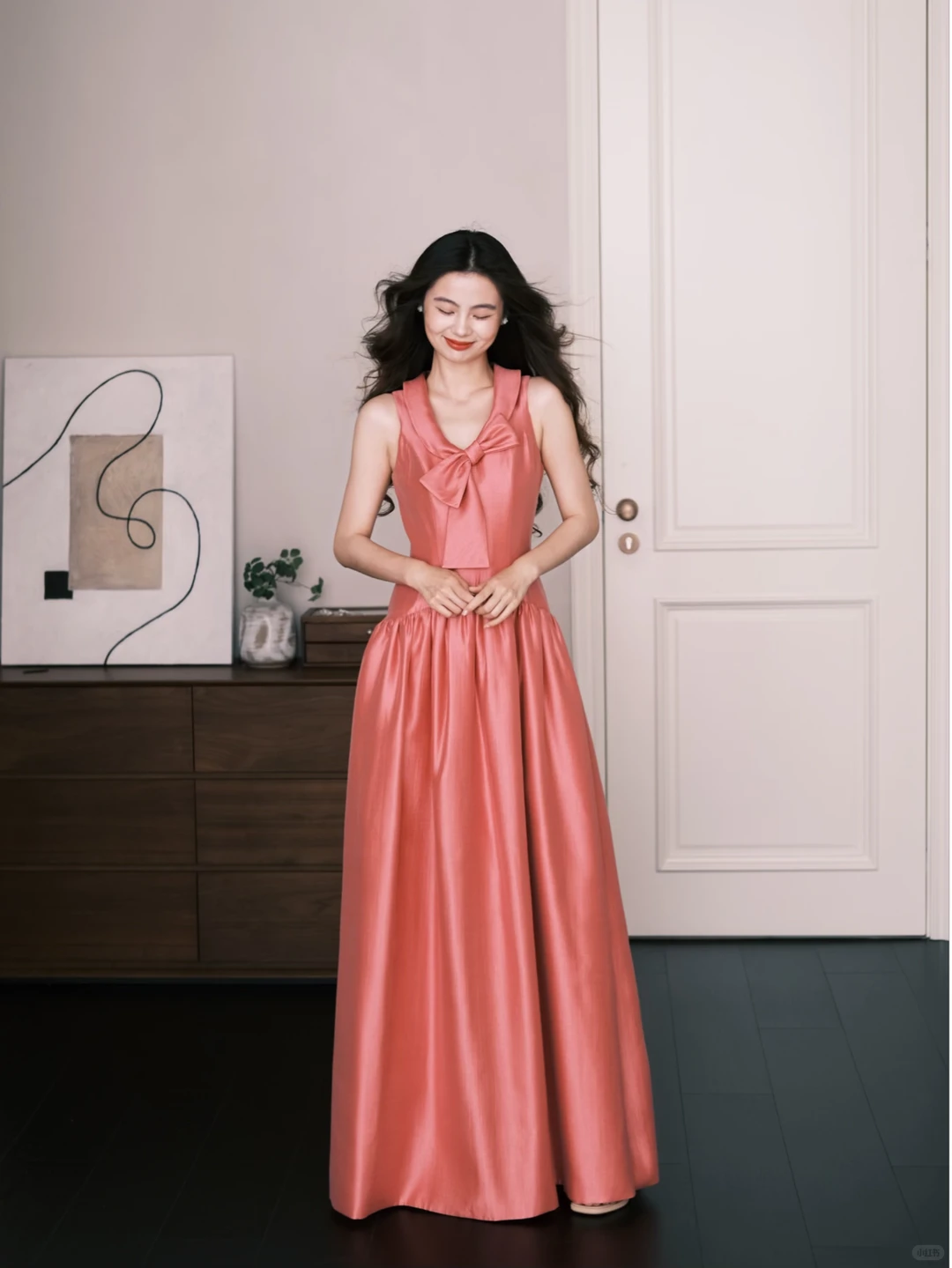 Dusty Pink Halter Satin Bow Long Evening Dress  NV7274