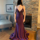 Purple Shiny Simple Elegant Long Satin Ball Gown Evening Dress Party Dress nv2347