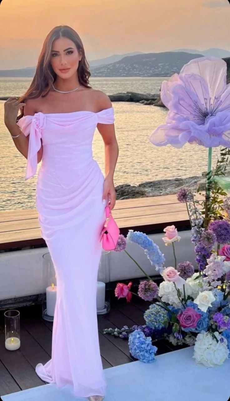 Pink Rose One Shoulder Off Shoulder Elegant Charming Long Ball Gown Evening Gown Party Dress nv2285