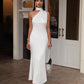 White suspenders solid color simple fashion long slim ball gown evening dress party dress nv2591