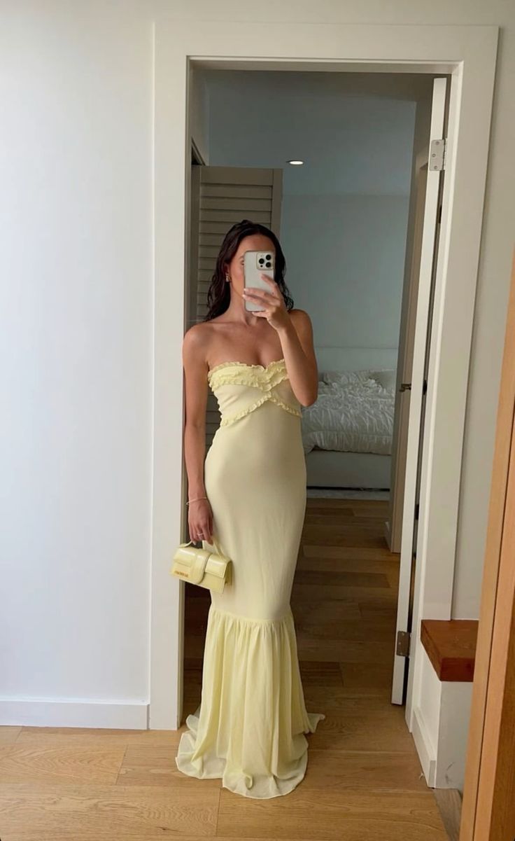 Yellow lace tube top off-shoulder slim mermaid fishtail maxi dress long evening dress wedding guest party dress nv2730