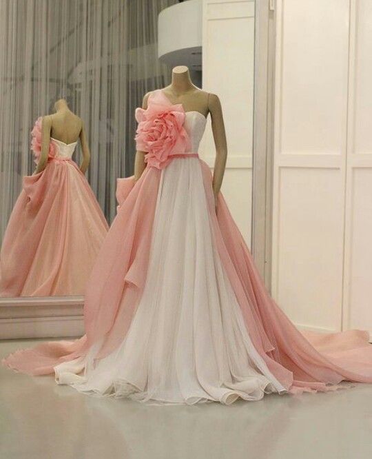 Märchenhaft-süßes Abendkleid im Kontrastfarben-Stil | Rosa-weißes Ballkleid mit 3D-Blumenmuster und Schleppe für Verlobung, Gartenparty, luxuriöse gesellschaftliche Anlässe NV6285