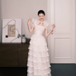 Tiered Cake Skirt Tulle Wedding Dress High Neck Bridal Gown  NV7272