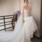 Ivory Strapless Lace Sequin Mermaid Wedding Gown Detachable Tulle Train  NV7192