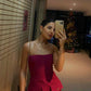 Rose Red Fashion Simple Tube Top Short Mini Homecoming Dress Evening Dress Party Dress nv2366