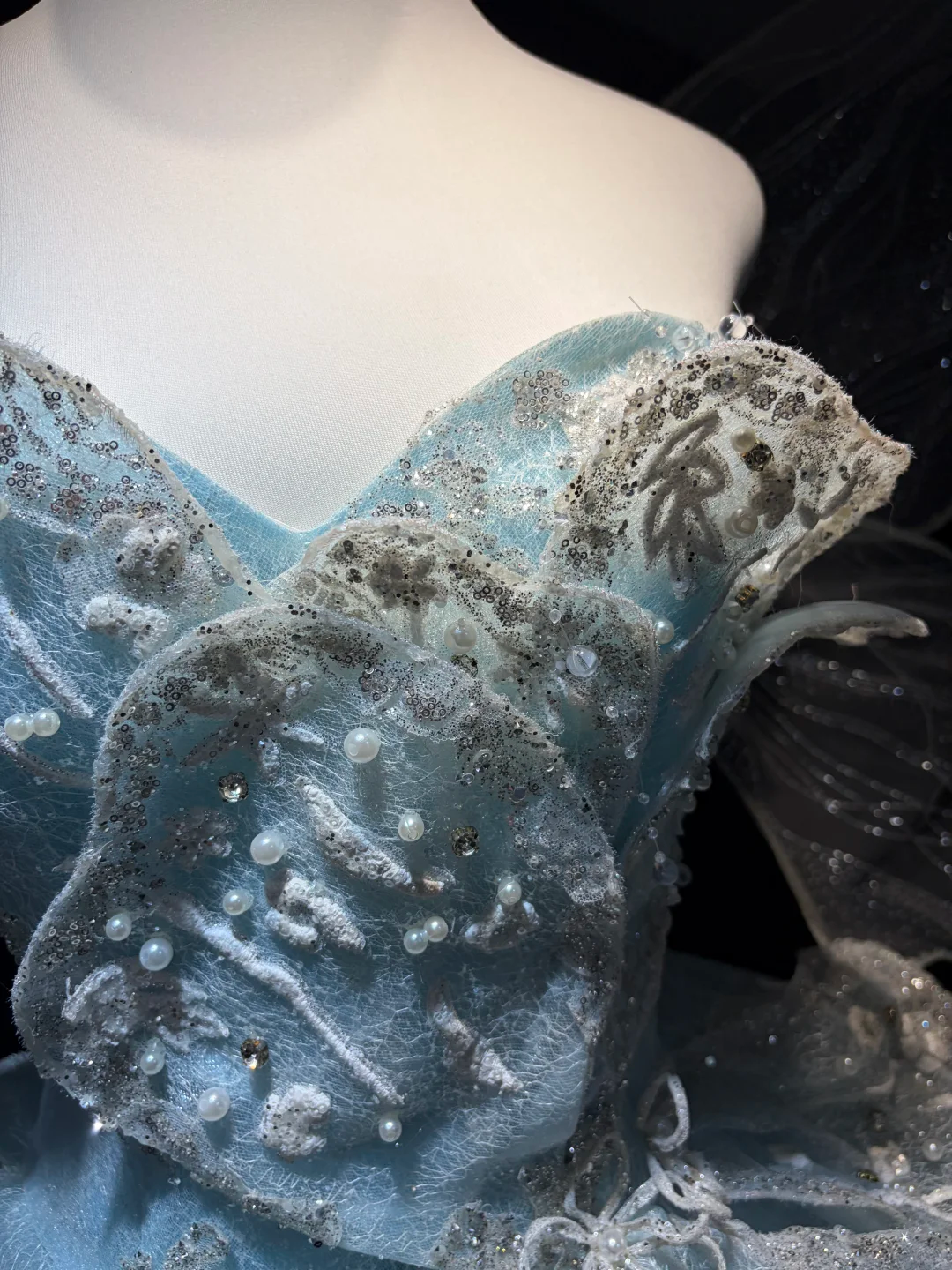 Light Blue Strapless Short Corset Formal Gown 3D Petal Fairy Wings Homecoming Dress  NV6955