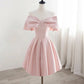 Decorated with a big bow on the front Cute pink satin short homecoming dress graduation dress nv1732