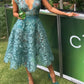 Blue Lace Sexy Deep V Neck Midi/Short Homecoming Dress Prom Dress Evening Dress Party Dress nv1128