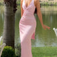 Pink Simple Elegant V-neck Wide Strap Long Ball Gown Evening Dress Party Dress nv2404