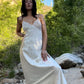 Ivory Stunning Floral Lace Adjustable Spaghetti-Shoulder Floor-Length Edgy Long Satin Cocktail Party Dress party dress nv4105