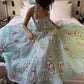 Green backless floral long chiffon ball gown evening dress nv2894