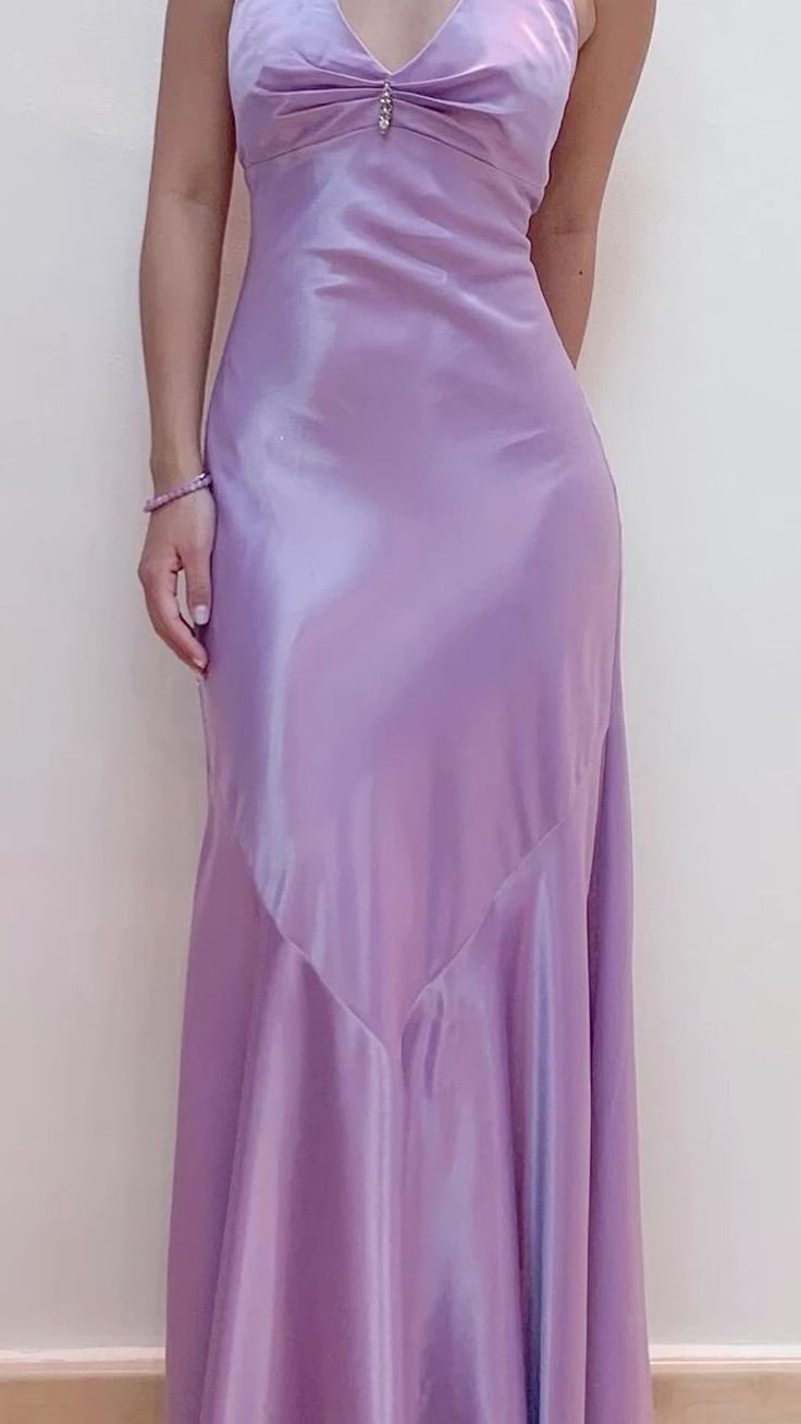 Purple Satin Vintage Slim V-neck Rhinestone Long Prom Dress Evening Dress Party Dress nv2333