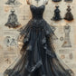 Black Retro Fashion Applique Sweetheart Neckline Exquisite Beaded Lace A-Line Spaghetti Strap Tulle Long Ball Gown Evening Dress nv3764