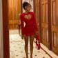 Red Love Heart Cutout Chic Satin Long Sleeve Mini Party Dress Homecoming Dress Evening Gown nv2247