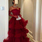 Red sexy long suspender tulle prom dress evening dress party dress nv2236