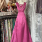 Pink Vintage Fashion A-Line Floor Length Satin Ball Gown Evening Dress Party Dress nv3604