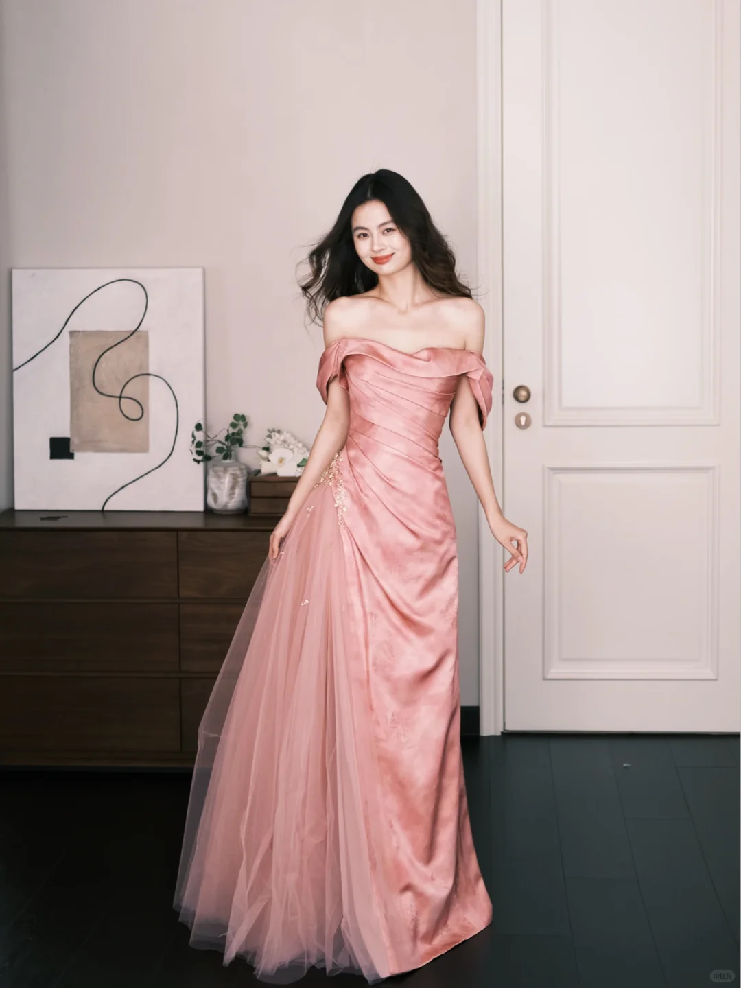 Off Shoulder Dusty Pink Satin Tulle Formal Prom Gown  NV7302