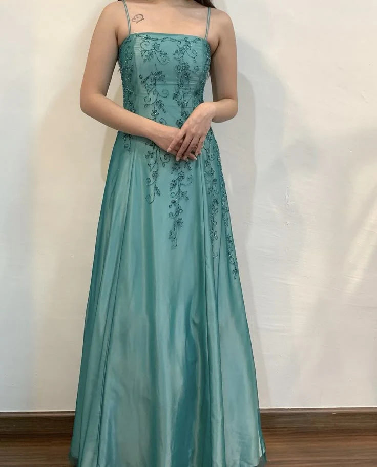 Green Charming Fashion Exquisite Beading Long Elegant Tulle Satin Ball Gown Evening Gown Party Dress nv3975