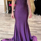 Purple Shiny Simple Elegant Long Satin Ball Gown Evening Dress Party Dress nv2347