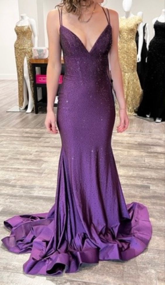 Purple Shiny Simple Elegant Long Satin Ball Gown Evening Dress Party Dress nv2347