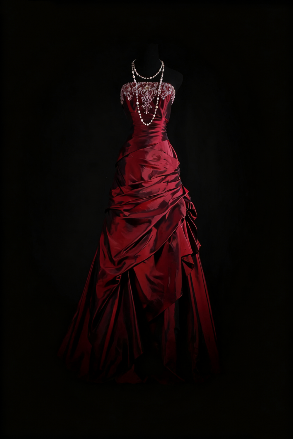 NiceVestidos--Vintage Burgundy Exquisite Beaded Satin Pleated Long Ball Gown Graduation Dress NV5859