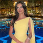 Yellow one shoulder tulle long ball gown formal seaside pool party dress evening gown nv1843